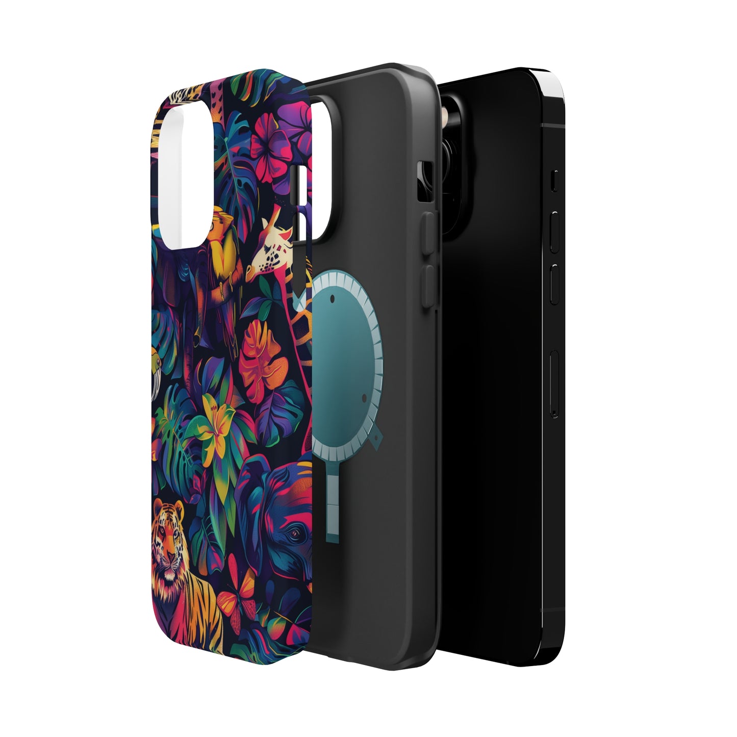 Animal Collage Vibrant Pattern iPhone 13 14 15 Pro Max Plus Case Compatible with MagSafe Tough Cases Protection, Magnetic Phone Case for iPhone  Classic Series