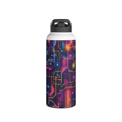 Cyberpunk Neon Vibran Pattern Stainless Steel Water Bottle with Twist-on Lid and Double-Wall Vacuum Insulation