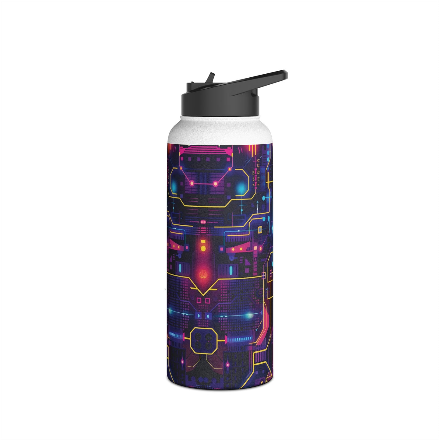 Cyberpunk Neon Vibran Pattern Stainless Steel Water Bottle with Twist-on Lid and Double-Wall Vacuum Insulation