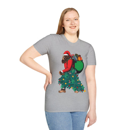 Bigfoot Santa Christmas Tree Lights Gifts Funny Xmas Sasquatch T-Shirt For Men Women T-Shirt