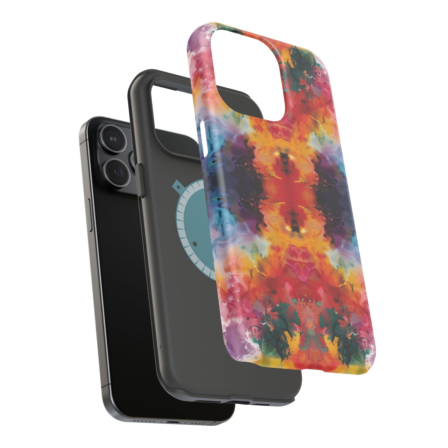 Tie-Dye Dream Vibrant Pattern iPhone 13 14 15 Pro Max Plus Case Compatible with MagSafe Tough Cases Protection, Magnetic Phone Case for iPhone  Classic Series