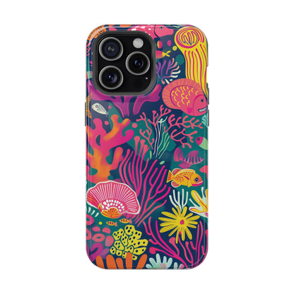 Underwater World Vibrant Pattern iPhone 13 14 15 Pro Max Plus Case Compatible with MagSafe Tough Cases Protection, Magnetic Phone Case for iPhone  Classic Series