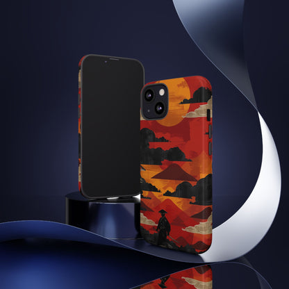 Samurai Sunset Vibrant Pattern iPhone 13 14 15 16 Pro Max Plus Case Wireless Charging Compatible Tough Cases Protection, Magnetic Phone Case for iPhone Classic Series