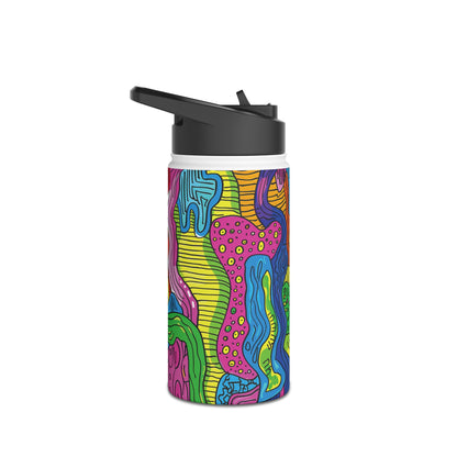 Abstract Rainbow Colored Pattern Stainless Steel Water Bottle with Twist-on Lid and Double-Wall Vacuum Insulation