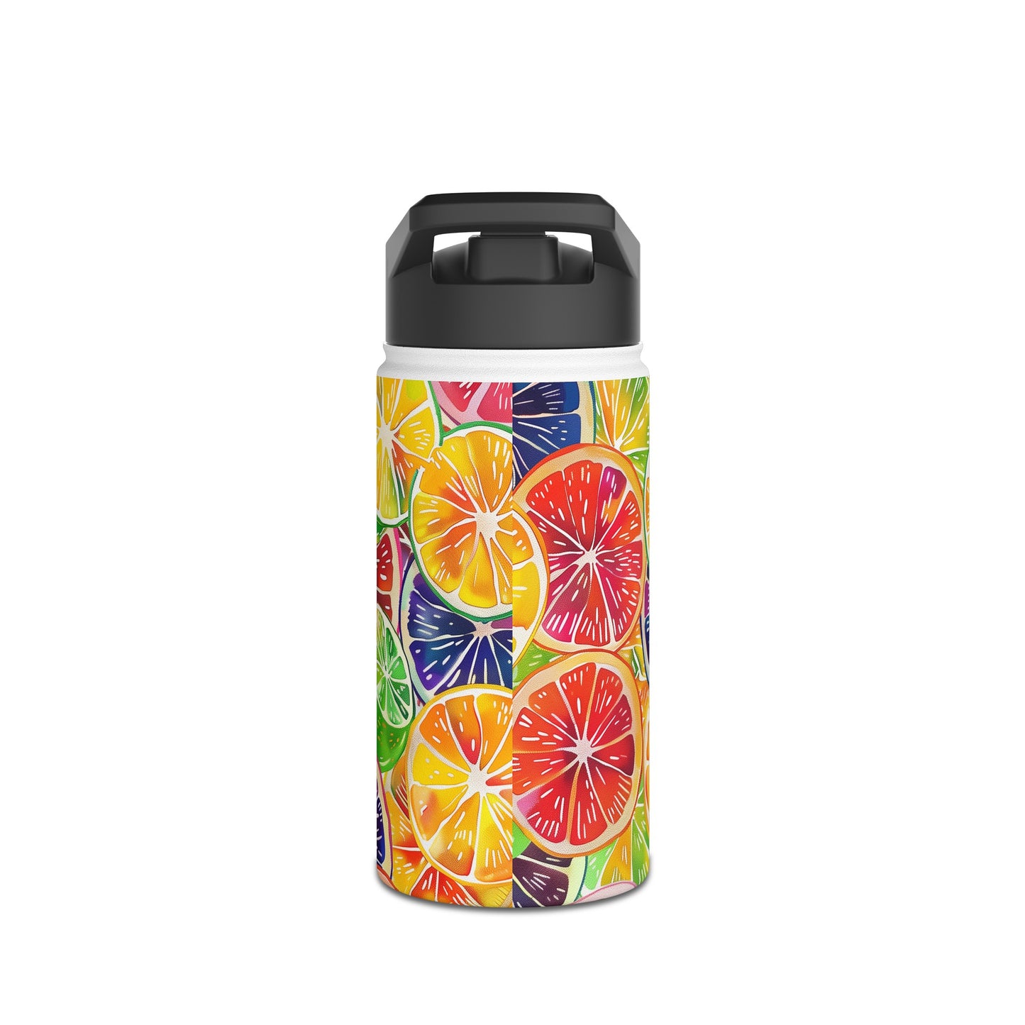 Citrus Burst Vibrant Pattern Stainless Steel Water Bottle with Twist-on Lid and Double-Wall Vacuum Insulation