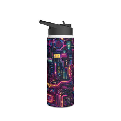 Cyberpunk Neon Pattern Stainless Steel Water Bottle with Twist-on Lid and Double-Wall Vacuum Insulation