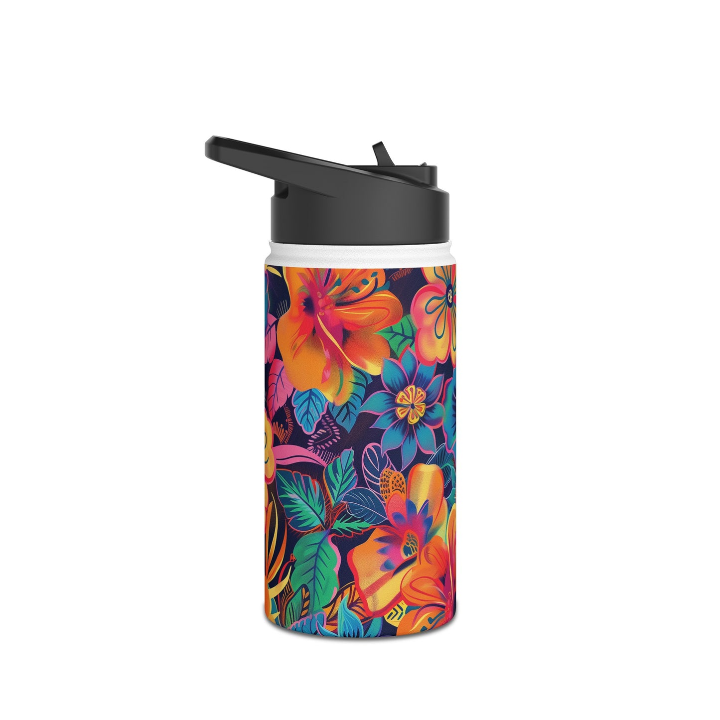 Floral Fiesta Vibrant Pattern Stainless Steel Water Bottle with Twist-on Lid and Double-Wall Vacuum Insulation