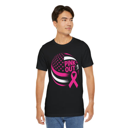 Volley Ball Pink Ribbon Breast Cancer Awearness USA Flag T-Shirt For Men Women