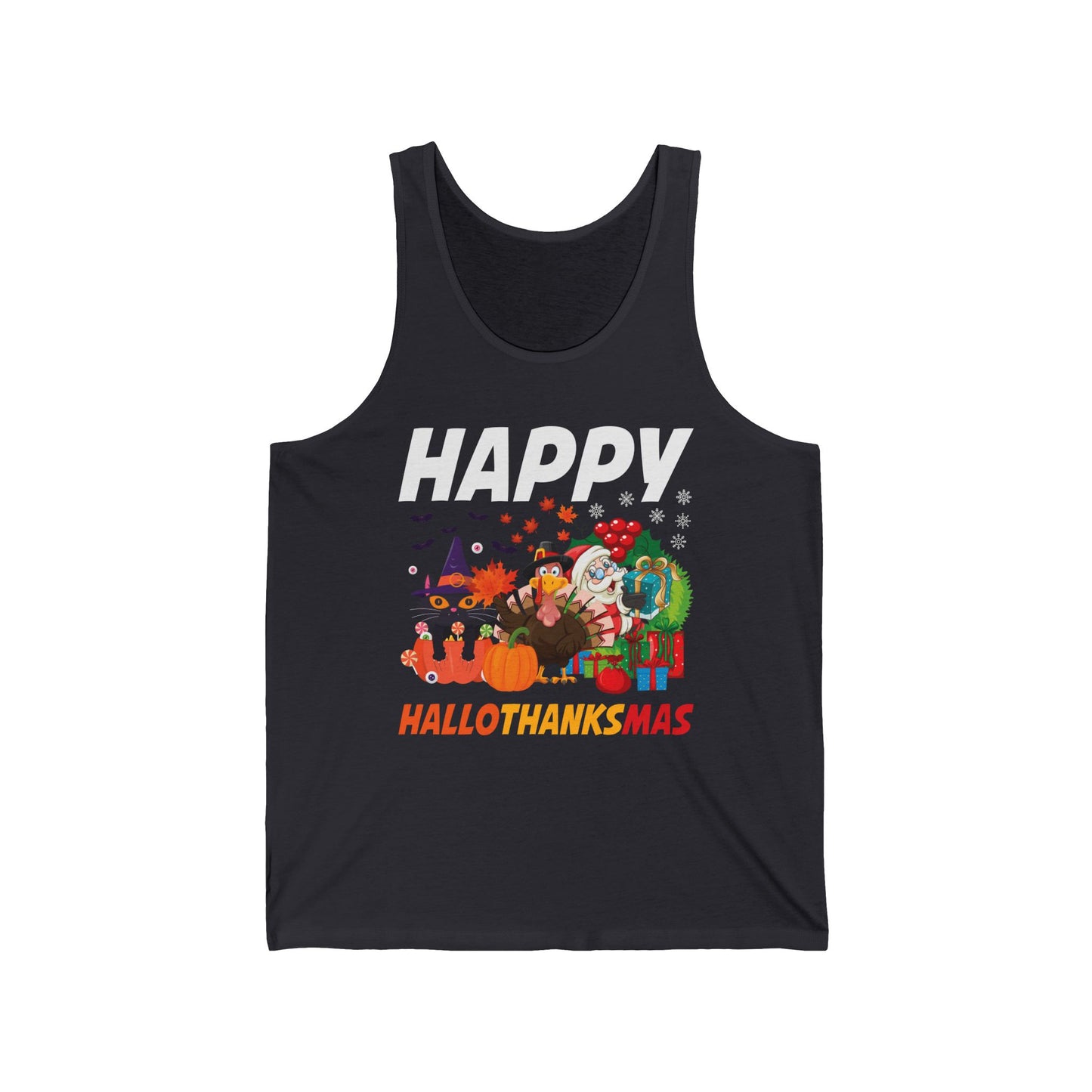 Funny Happy Hallothanksmas Halloween Thanksgiving Christmas Mash Up Tank Top Men Women Kids