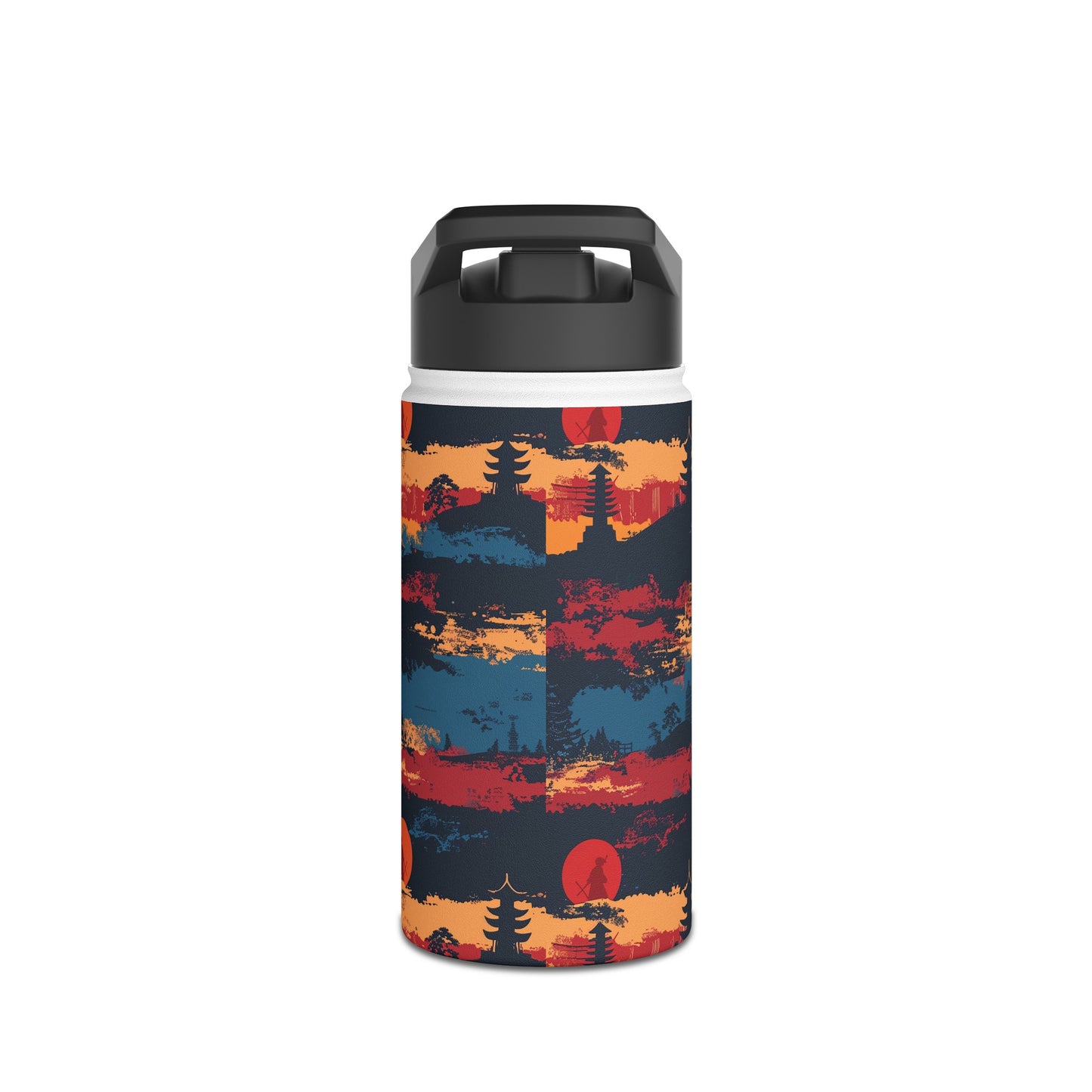 Samurai Sunset Pattern Stainless Steel Water Bottle with Twist-on Lid and Double-Wall Vacuum Insulation