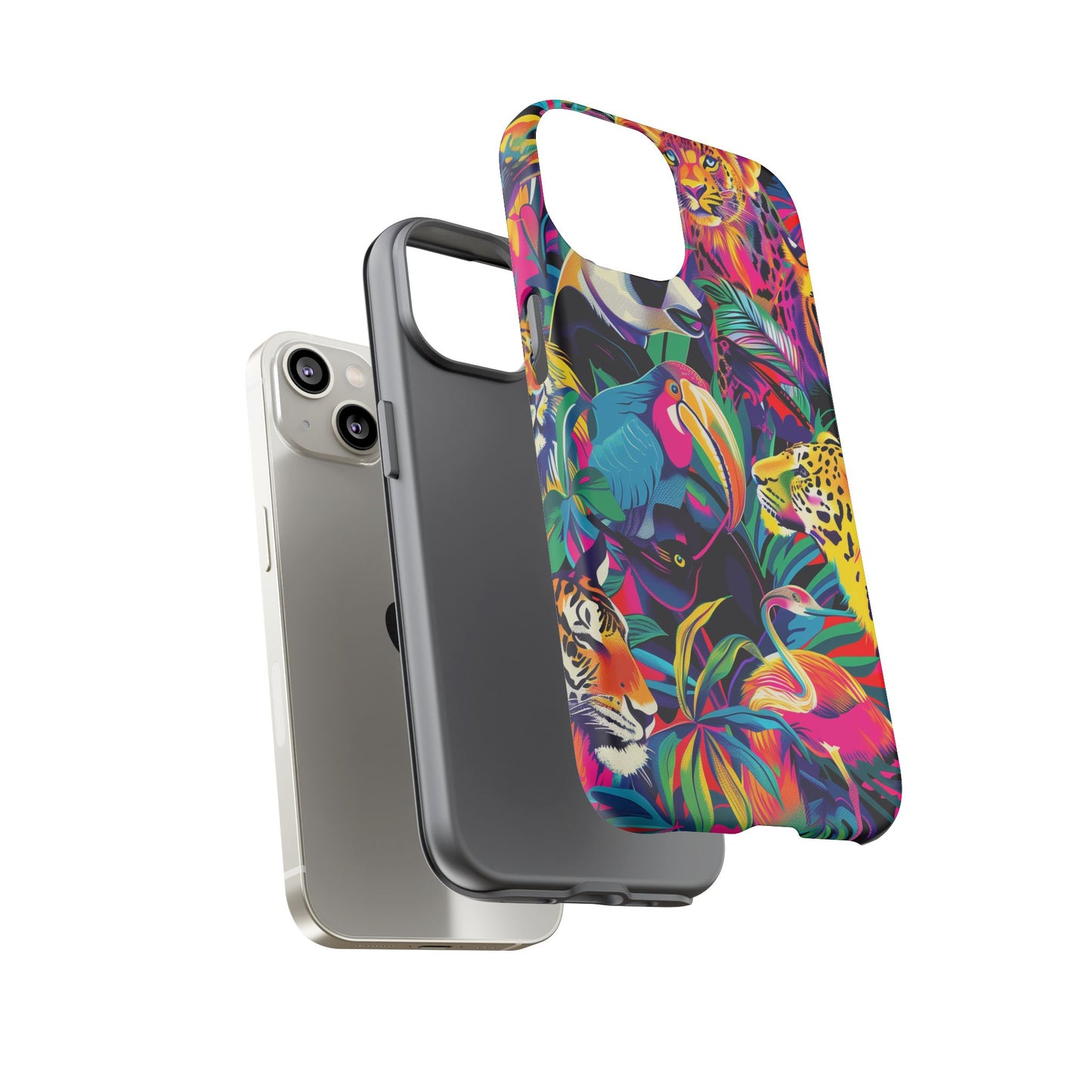 Animal Collage Pattern iPhone 13 14 15 16 Pro Max Plus Case Wireless Charging Compatible Tough Cases Protection, Magnetic Phone Case for iPhone Classic Series
