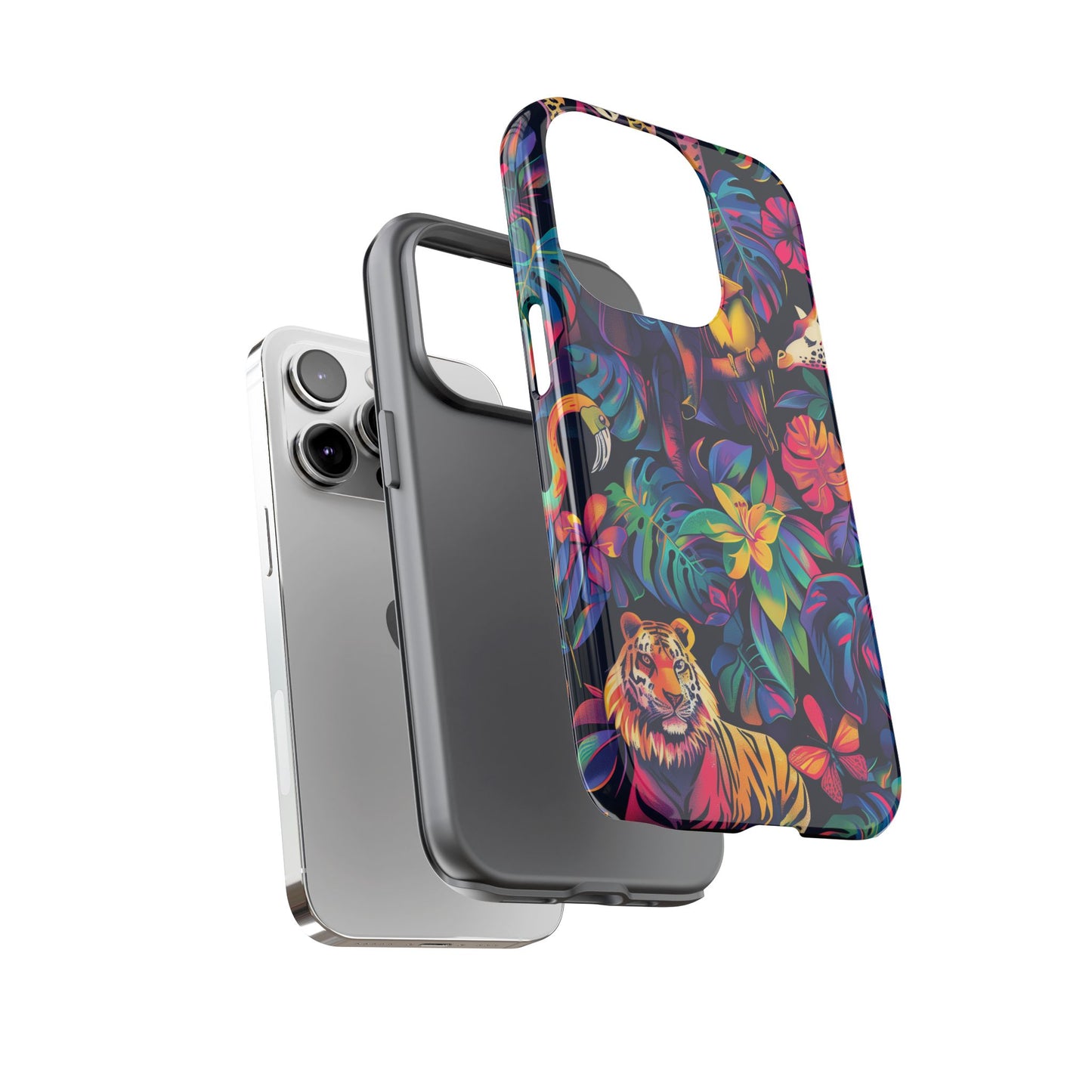 Animal Collage Vibrant Pattern iPhone 13 14 15 16 Pro Max Plus Case Wireless Charging Compatible Tough Cases Protection, Magnetic Phone Case for iPhone Classic Series