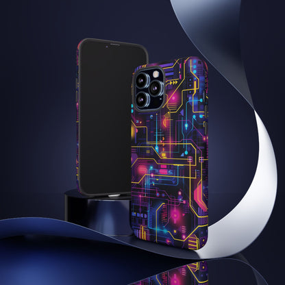 Cyberpunk Neon Vibrant Pattern iPhone 13 14 15 16 Pro Max Plus Case Wireless Charging Compatible Tough Cases Protection, Magnetic Phone Case for iPhone Classic Series