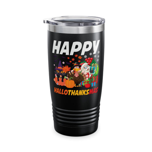 Funny Happy Hallothanksmas Halloween Thanksgiving Christmas Mash Up Tumbler Men Women Kids