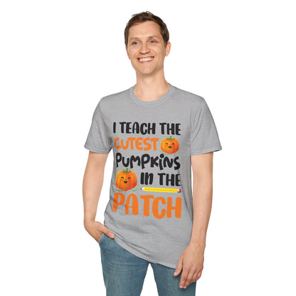 Funny I Teach The Cutest Pumpkins In The Patch Teacher Halloween Pumpkin  T-Shirt For Men Women