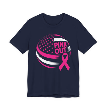 Volley Ball Pink Ribbon Breast Cancer Awearness USA Flag T-Shirt For Men Women