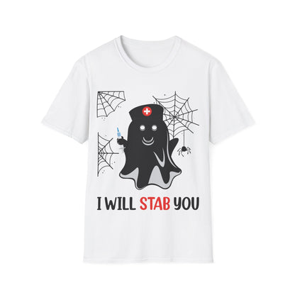 Funny Nurse Ghost I Will Stab You Shot Halloween Boo Women T-Shirt