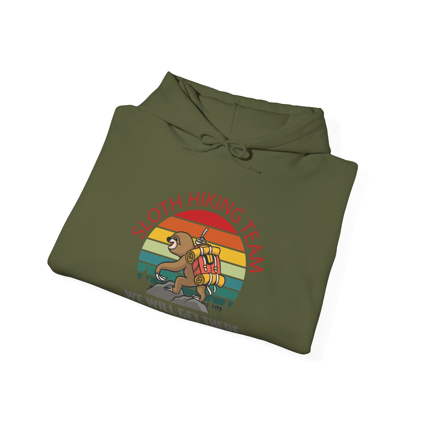 Retro Sloth Hiking Team We'll Get There When We Get There Hikers Hiking Hoodie