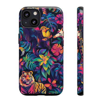 Animal Collage Vibrant Pattern iPhone 13 14 15 16 Pro Max Plus Case Wireless Charging Compatible Tough Cases Protection, Magnetic Phone Case for iPhone Classic Series