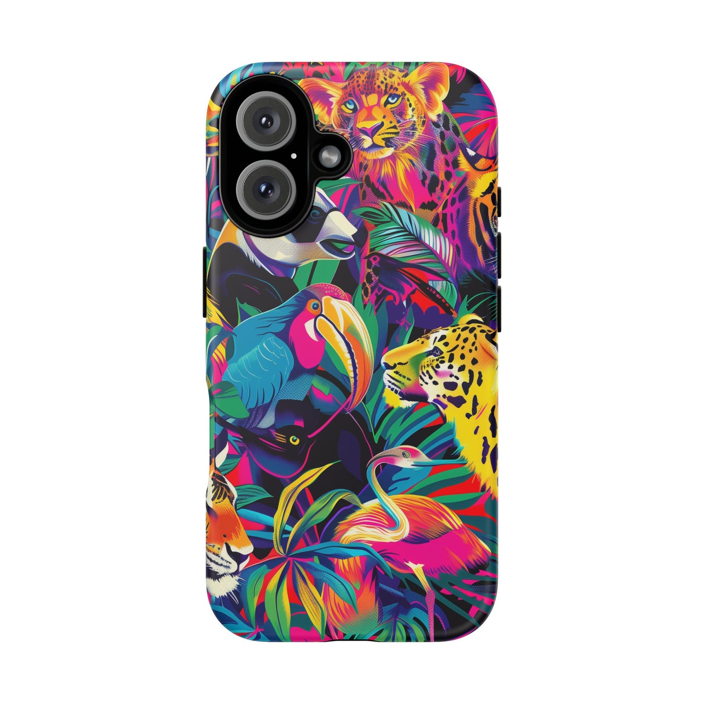 Animal Collage Pattern iPhone 13 14 15 16 Pro Max Plus Case Wireless Charging Compatible Tough Cases Protection, Magnetic Phone Case for iPhone Classic Series
