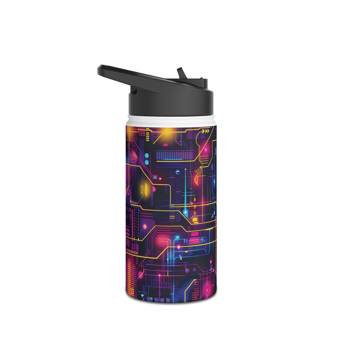 Cyberpunk Neon Vibran Pattern Stainless Steel Water Bottle with Twist-on Lid and Double-Wall Vacuum Insulation