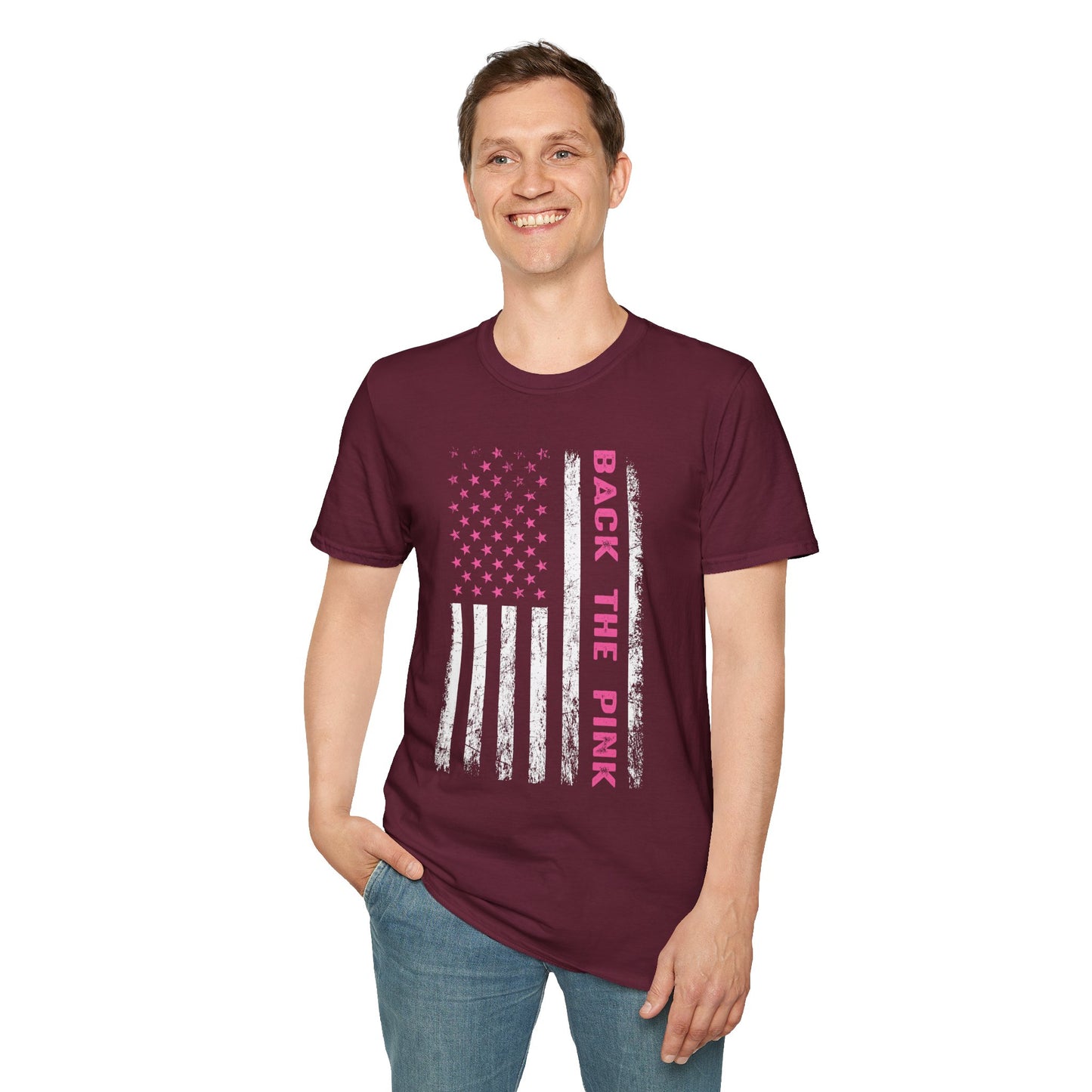 Back The Pink USA Flag Pink Breast Cancer Awareness October Tshirt