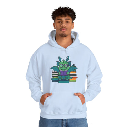 Funny Dragon and Books Nerds Cute Dragon Reading A Book Hoodie For Men Women Hoodie