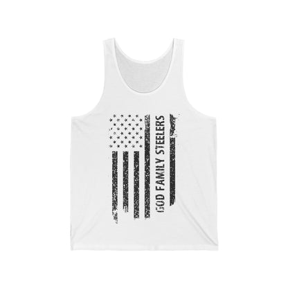 God Family Steelers Pro US American Flag Vintage Fathers Day Tank Top