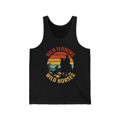 Wild Flowers and Wild Horses Vintage Sunset Country Cowgirl Cowboy Tank Top For Men Women Tank Top