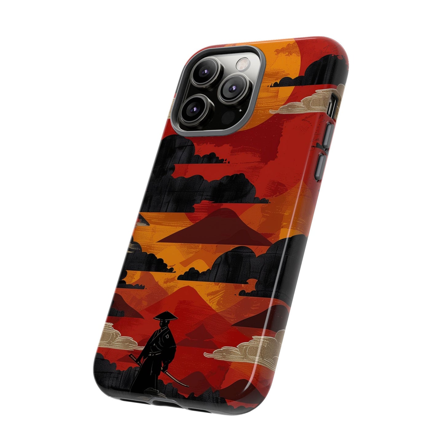 Samurai Sunset Vibrant Pattern iPhone 13 14 15 16 Pro Max Plus Case Wireless Charging Compatible Tough Cases Protection, Magnetic Phone Case for iPhone Classic Series