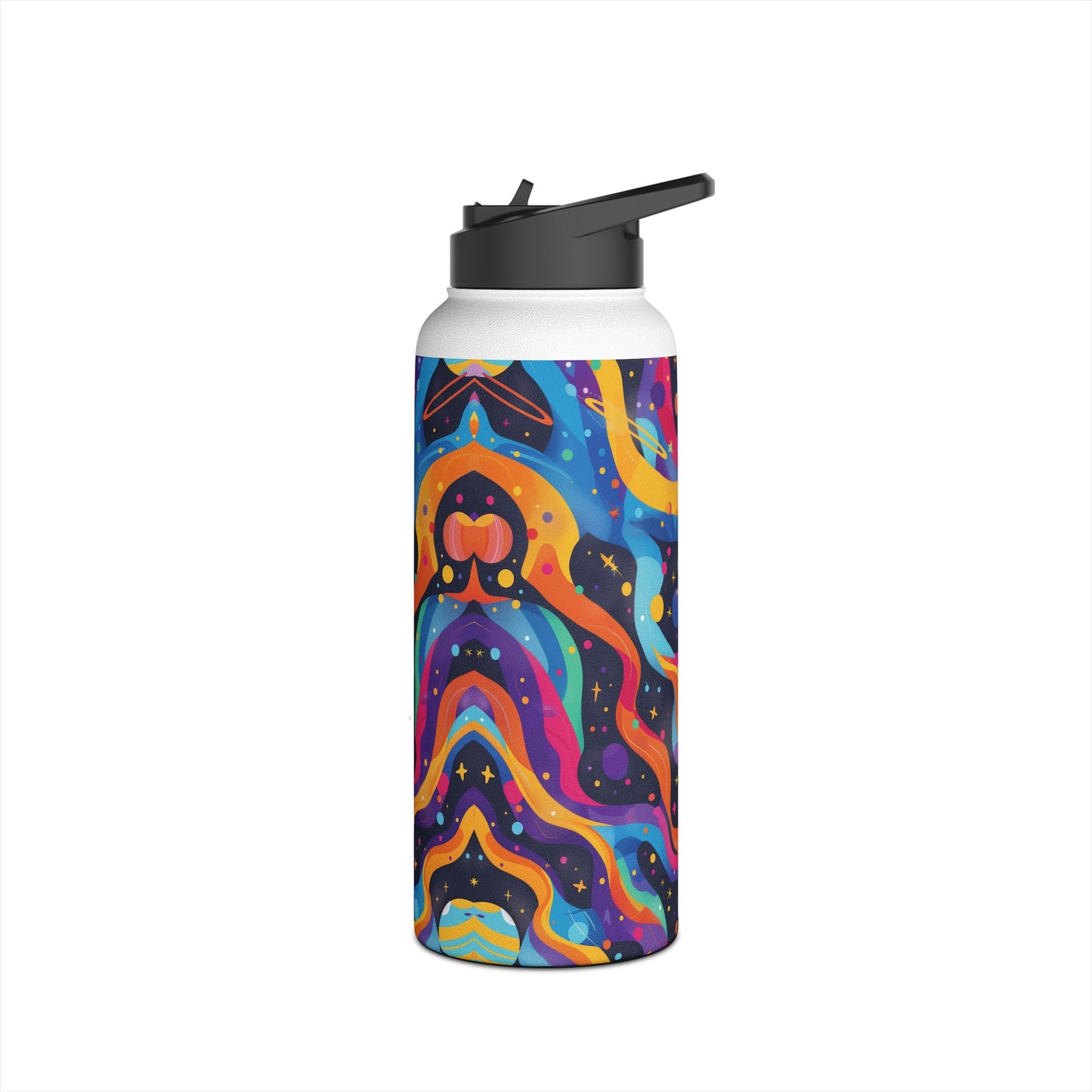 Planetary Parade Vibrant Pattern Stainless Steel Water Bottle with Twist-on Lid and Double-Wall Vacuum Insulation