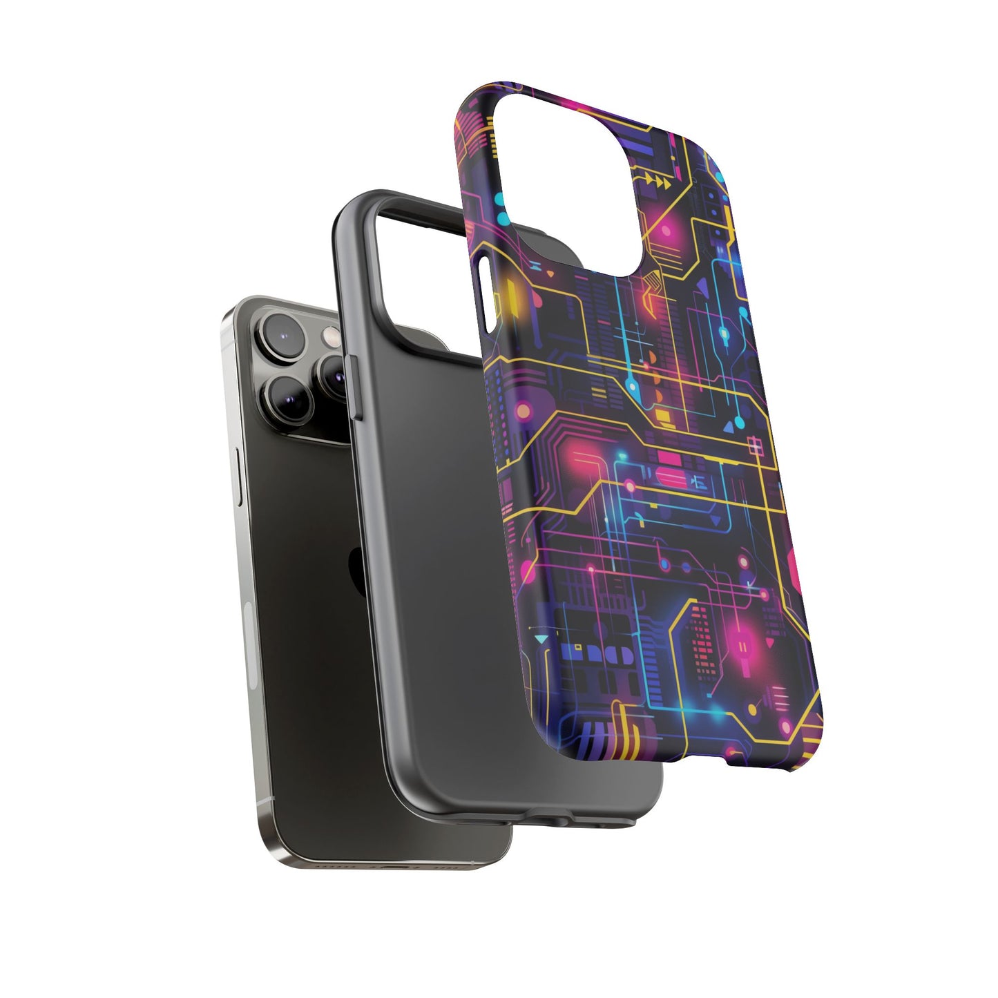 Cyberpunk Neon Vibrant Pattern iPhone 13 14 15 16 Pro Max Plus Case Wireless Charging Compatible Tough Cases Protection, Magnetic Phone Case for iPhone Classic Series