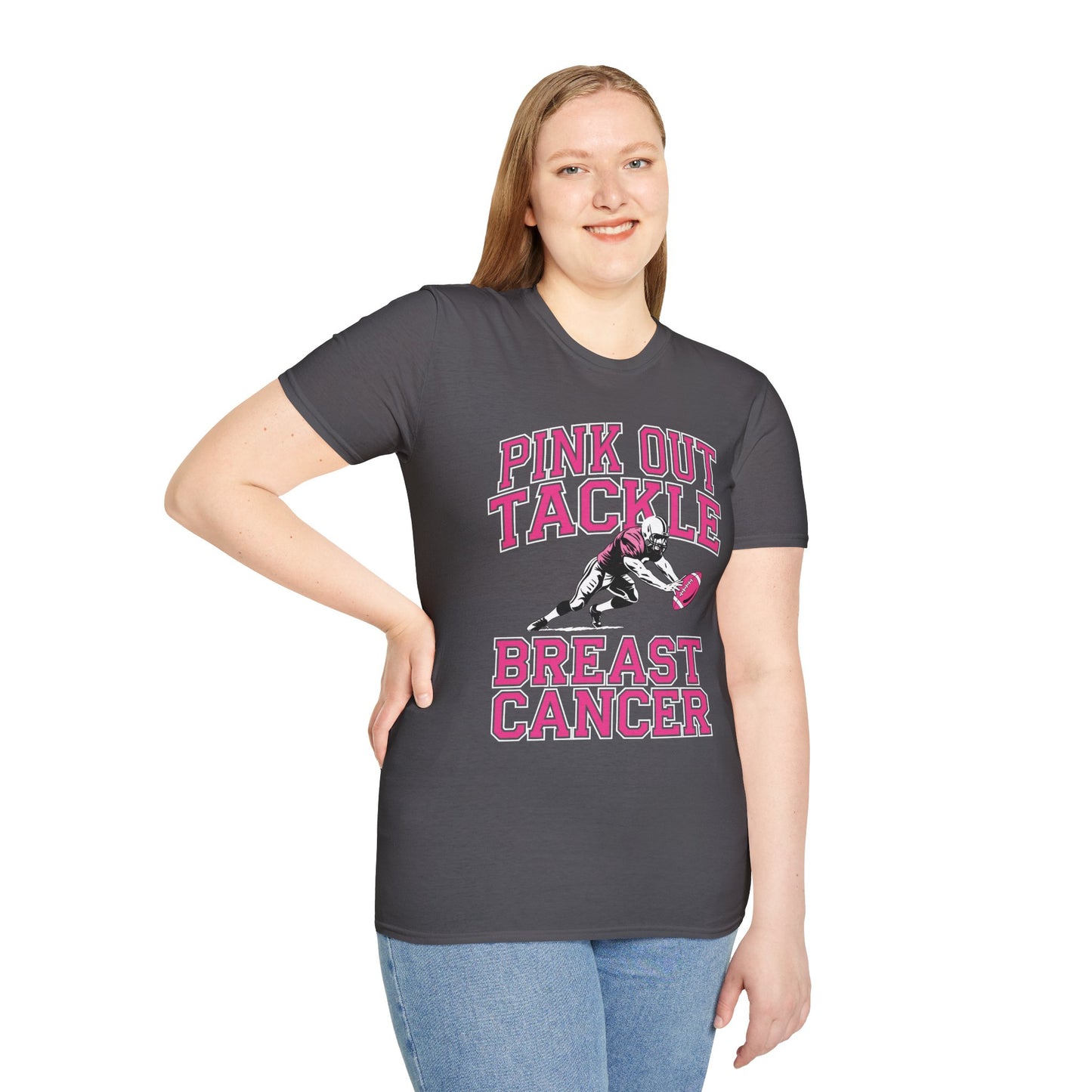 Funny Pink Out Tackle Breast Cancer Awareness American Football T-Shirt For Men Women