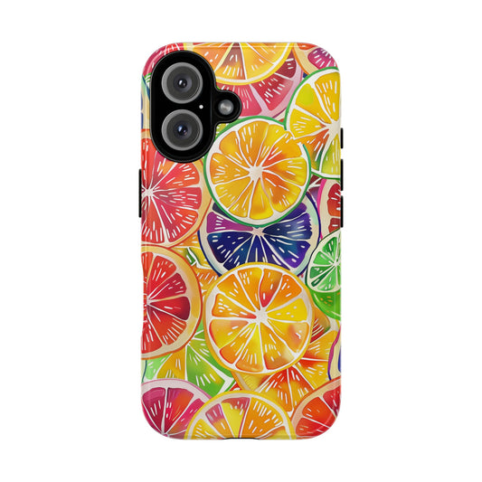 Citrus Burst Vibrant Pattern iPhone 13 14 15 16 Pro Max Plus Case Wireless Charging Compatible Tough Cases Protection, Magnetic Phone Case for iPhone Classic Series