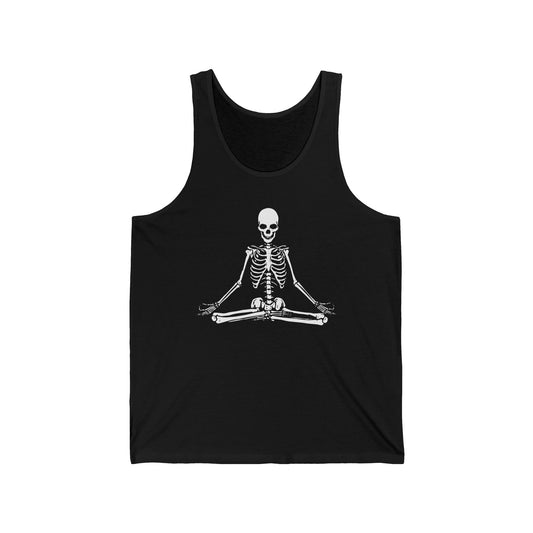 Meditating Skeleton Funny Freaky Yoga Zen Balance Halloween Costume Top for Men Women Tank top