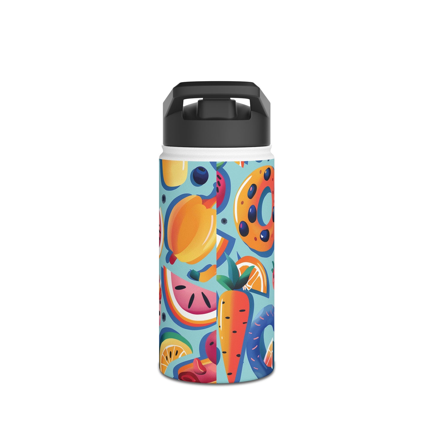 Food Paradise Vibrant Pattern Stainless Steel Water Bottle with Twist-on Lid and Double-Wall Vacuum Insulation