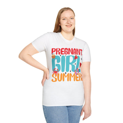 Groovy Pregnancy Reveal Pregnant Girl Summer T-Shirt For Baby Shower T-Shirt