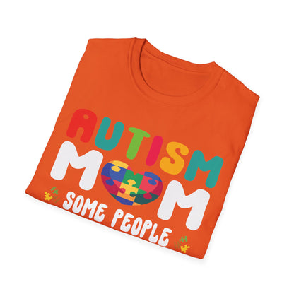 Funny Autism Mom Raising Hero Groovy Messy Bun Autism Awareness T-Shirt For Men Women T-Shirt