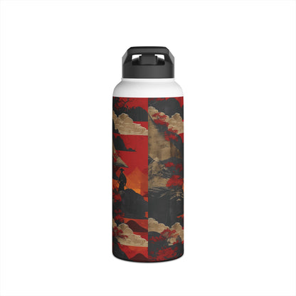 Samurai Sunset Vibrant Pattern Stainless Steel Water Bottle with Twist-on Lid and Double-Wall Vacuum Insulation