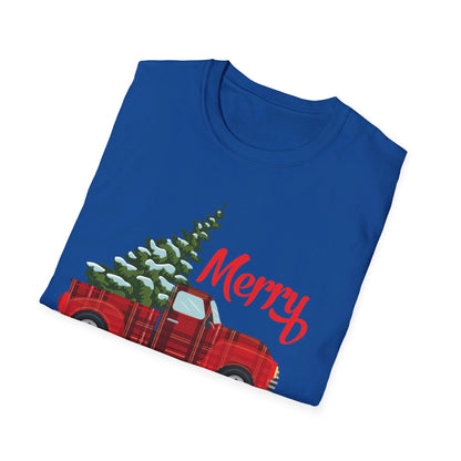 Merry Christmas Buffalo Plaid Red Truck Tree Xmas T-Shirt Men Women