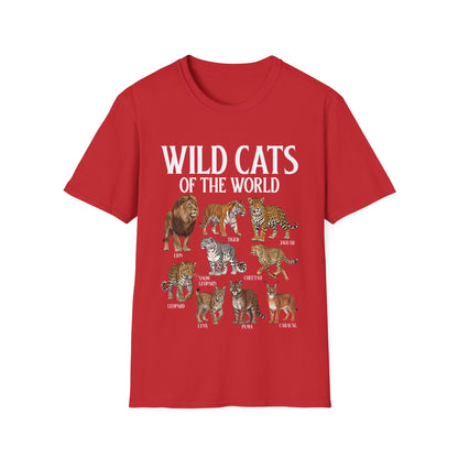 Wild Cats Animals of The World Educational Wild Animal Lover T-Shirt