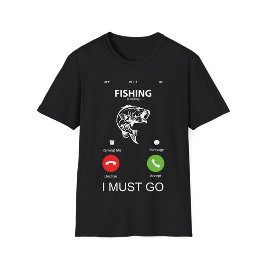 Funny Fishing Is Calling Me T-Shirt Phone Screen Fishing Sailing Rod Tee Top Men