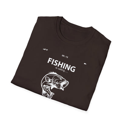 Funny Fishing Is Calling Me T-Shirt Phone Screen Fishing Sailing Rod Tee Top Men