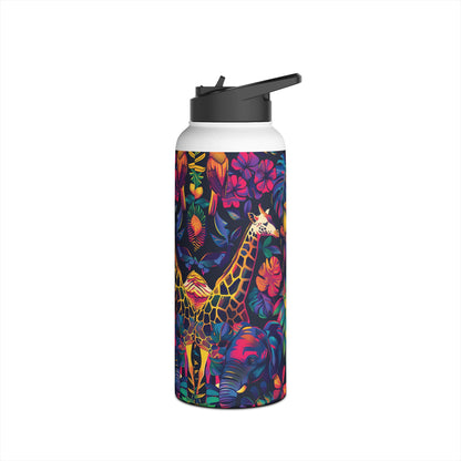 Animal Collage Vibrant Pattern Stainless Steel Water Bottle with Twist-on Lid and Double-Wall Vacuum Insulation
