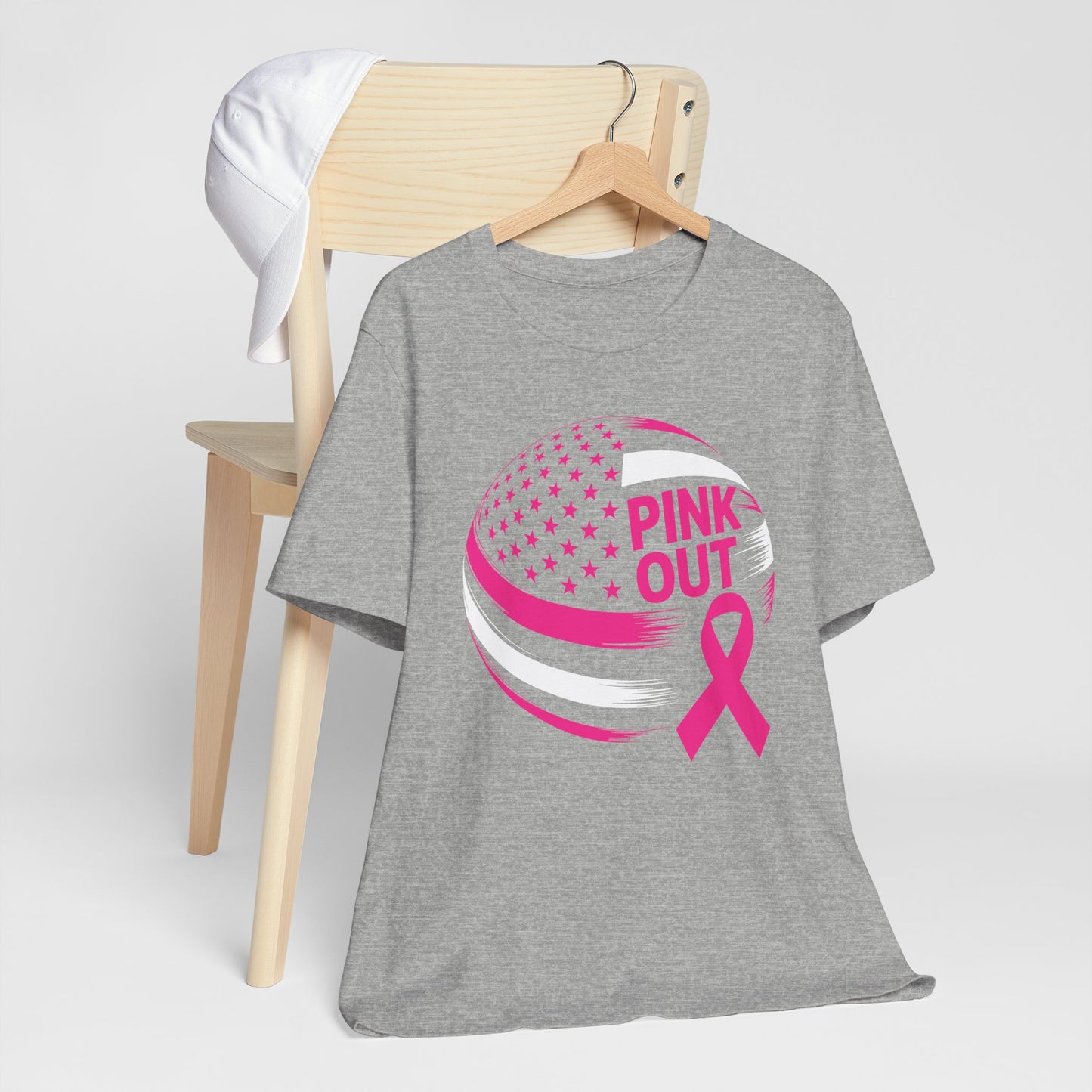 Volley Ball Pink Ribbon Breast Cancer Awearness USA Flag T-Shirt For Men Women
