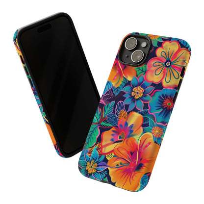 Floral Fiesta Vibrant Pattern iPhone 13 14 15 16 Pro Max Plus Case Wireless Charging Compatible Tough Cases Protection, Magnetic Phone Case for iPhone Classic Series