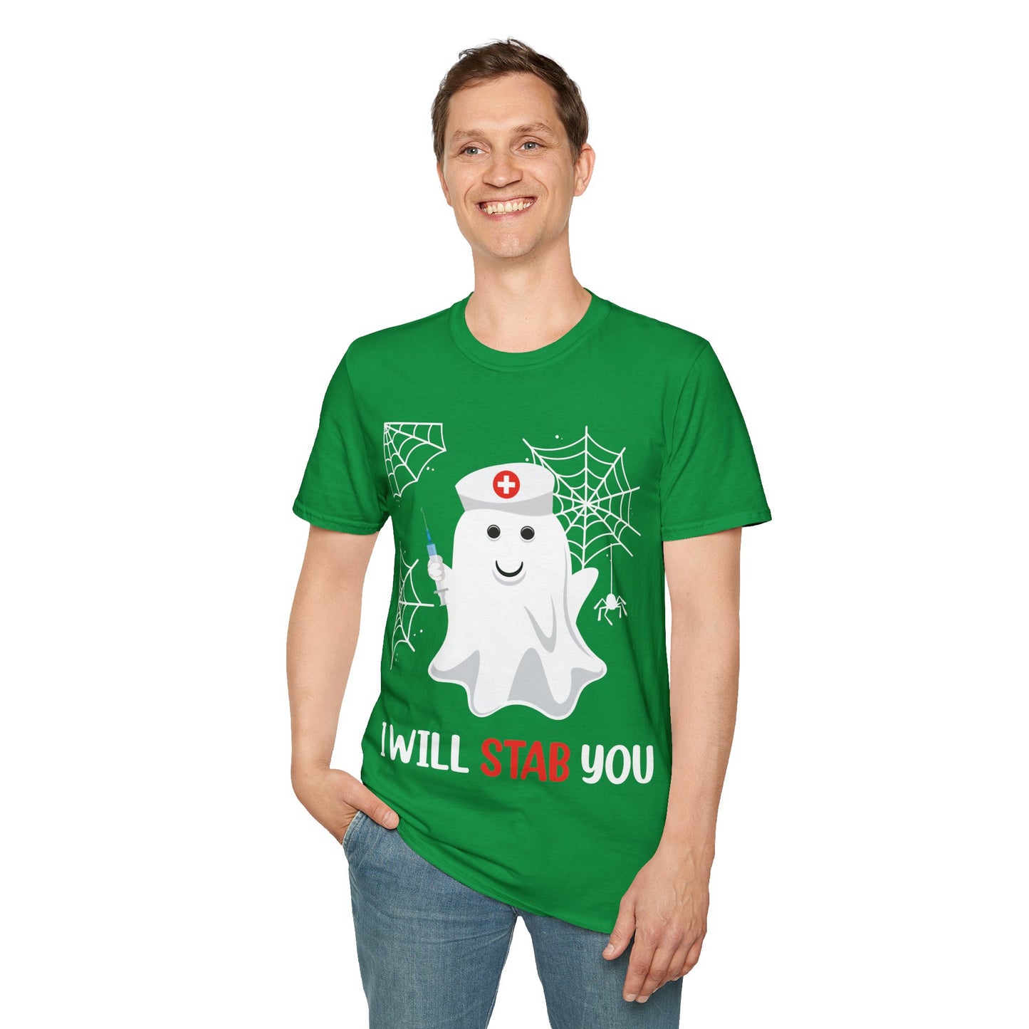 Funny Nurse Ghost I Will Stab You Shot Halloween Boo Women T-Shirt