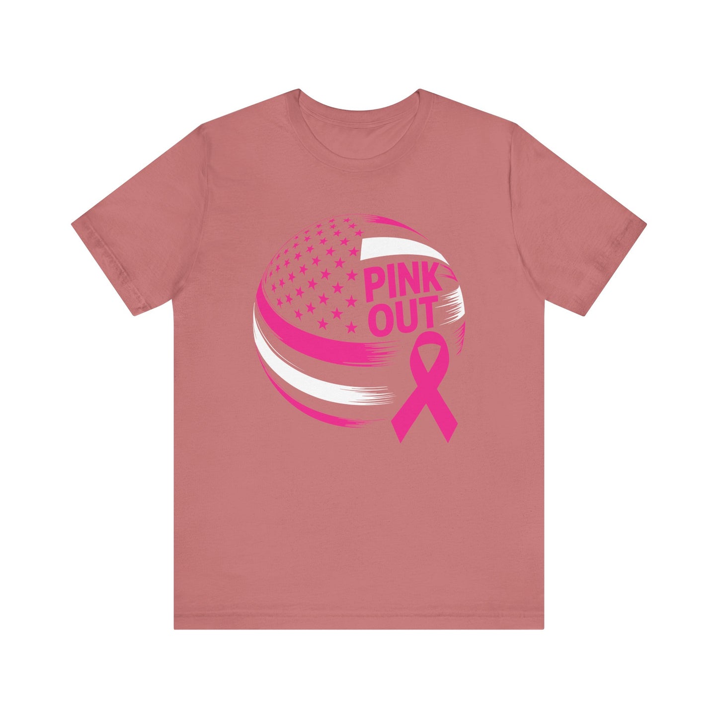 Volley Ball Pink Ribbon Breast Cancer Awearness USA Flag T-Shirt For Men Women