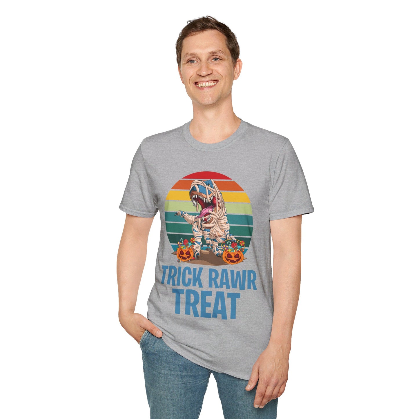 Funny Trick Rawr Treat Halloween Costume Pumpkin Dinosaur Candy T-Rex Lovers T-Shirt Men Women