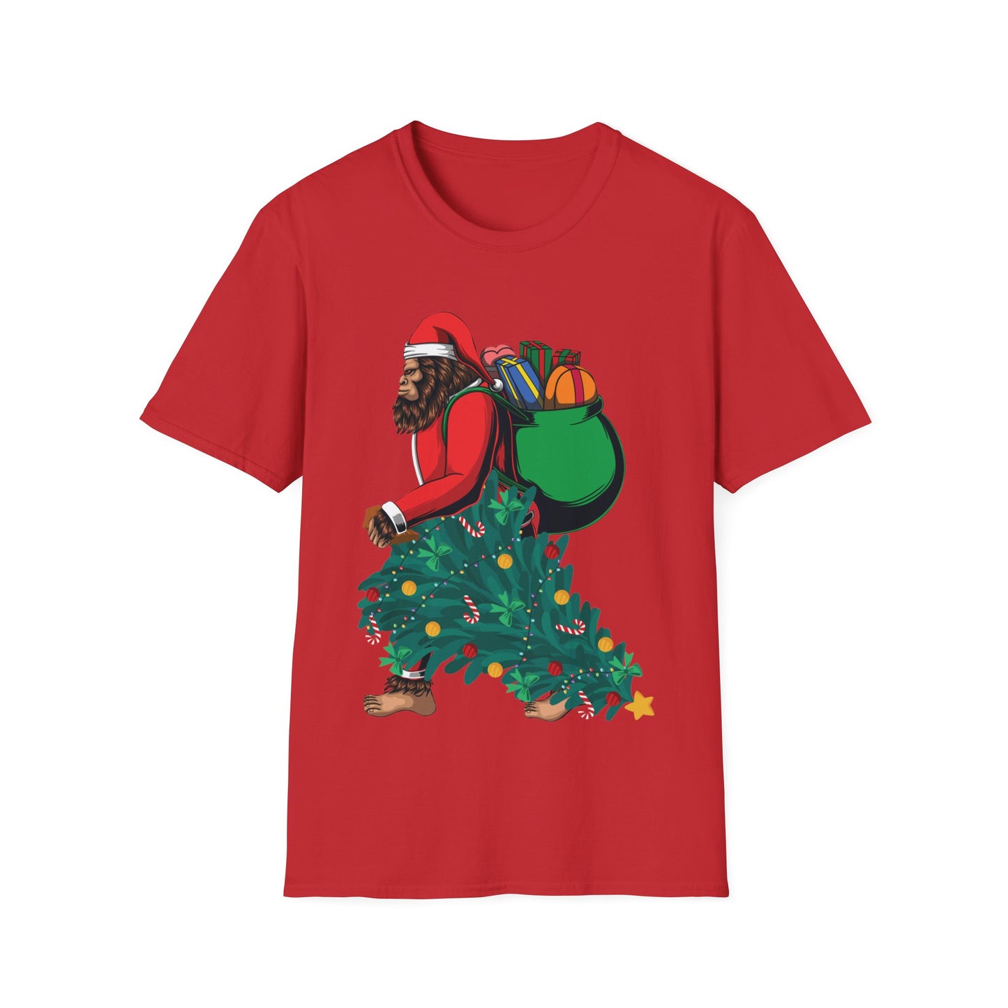 Bigfoot Santa Christmas Tree Lights Gifts Funny Xmas Sasquatch T-Shirt For Men Women T-Shirt